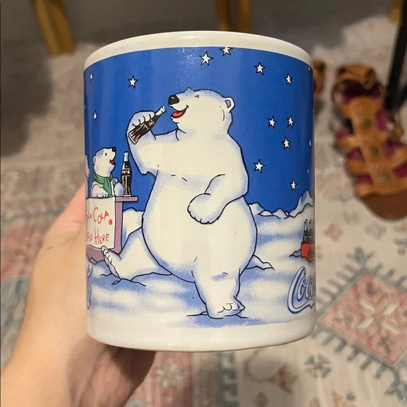 Vintage Coca-Cola Mug with Polar Bears and Blue Sky - Picture 2 of 4